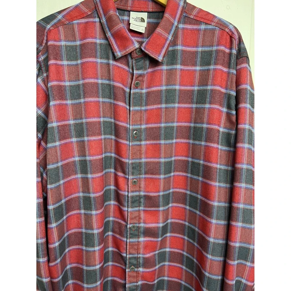 The North Face Plaid Flannel Shirt Mens XXL‎ Red Grey Long Sleeve Button Up C19